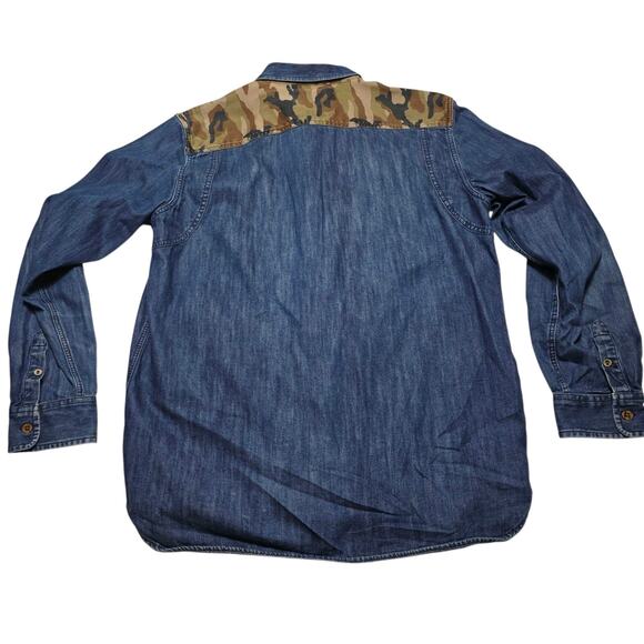 Vans Off The Wall Denim Camo Shirt Men’s Large Pocket Button Streetwear Skate - Picture 2 of 6